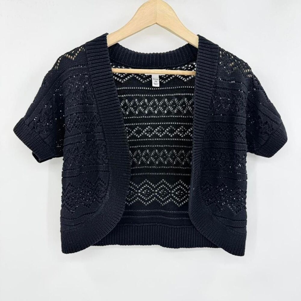 Croft & Barrow Black Crochet Bolero Shrug Short Sleeve Knit Cardigan Petite PM